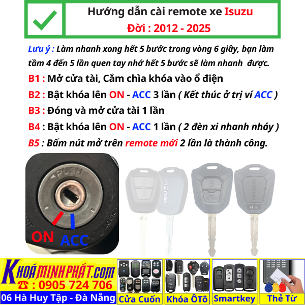 Chìa khoá độ gập gấp gọn xe ô tô Isuzu Dmax có mạch điều khiển học lệnh full chức năng
