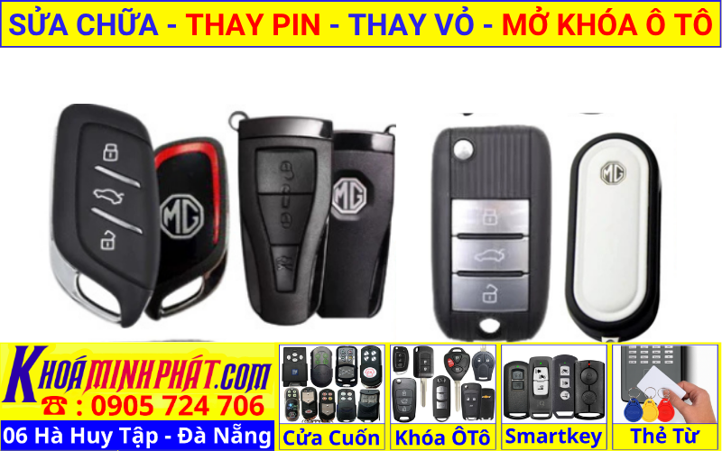 Làm chìa khóa xe ô tô tại Đà Nẵng - thay vỏ thay pin sửa chữa remote smartkey điều khiển xe MG ZS, MG HS, MG5, MG4 EV, MG RX5