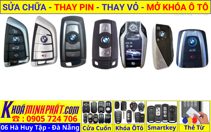 Làm chìa khóa xe ô tô tại Đà Nẵng - thay vỏ thay pin sửa chữa remote smartkey điều khiển xe BMW 3, 4, 5, 7, 8, X1, X3, X4, X5, X6, X7, Z4