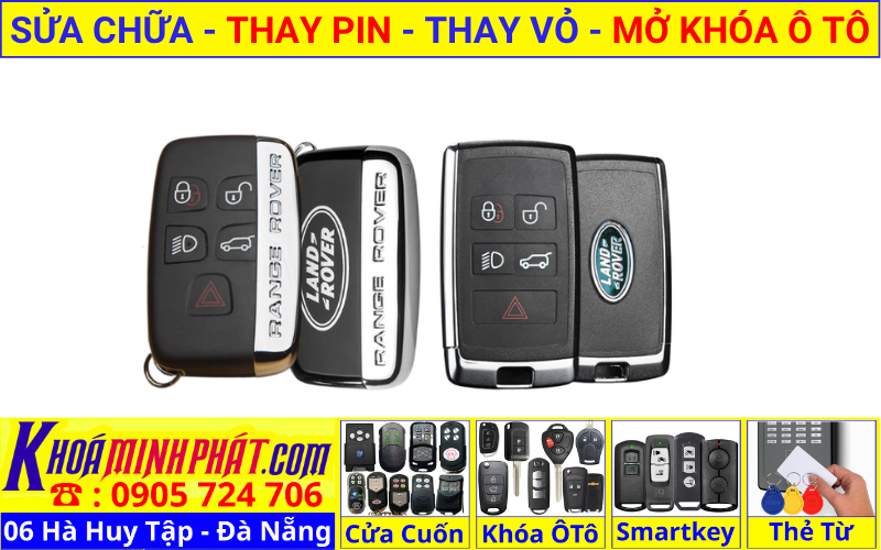 Làm chìa khóa xe ô tô tại Đà Nẵng - thay vỏ thay pin sửa chữa remote smartkey điều khiển xe Range Rover, Land Rover, Jaguar Evoque, Sport, Velar, Defender, Discovery