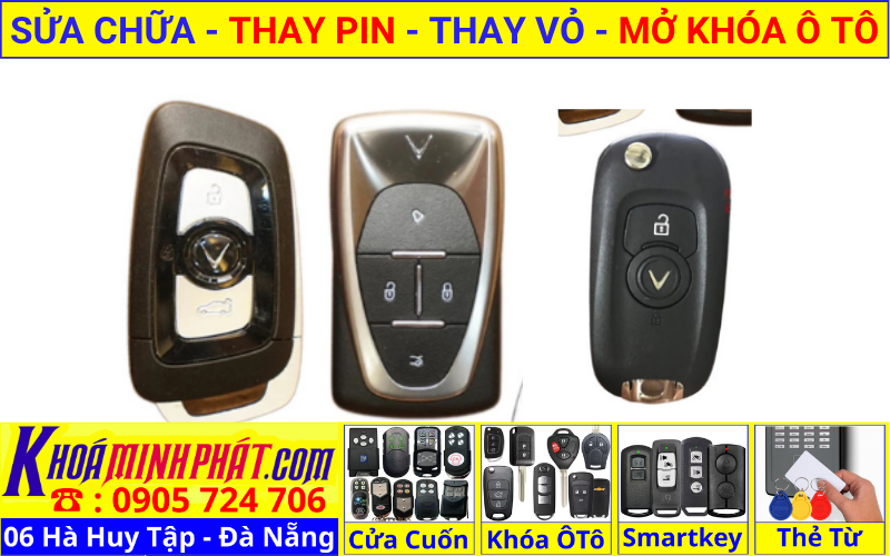 Làm chìa khóa xe ô tô tại Đà Nẵng - thay vỏ thay pin sửa chữa remote smartkey điều khiển xe Vinfast Lux A VF e34, VF 5, VF 6, VF 7, VF 8, VF 9, Fadil, Lux A2.0