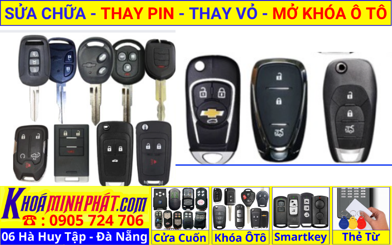Làm chìa khóa xe ô tô tại Đà Nẵng - thay vỏ thay pin sửa chữa remote smartkey điều khiển xe Chevrolet Cruze, Spark, Aveo, Captiva, Colorado, Trailblazer, Orlando, Vivant