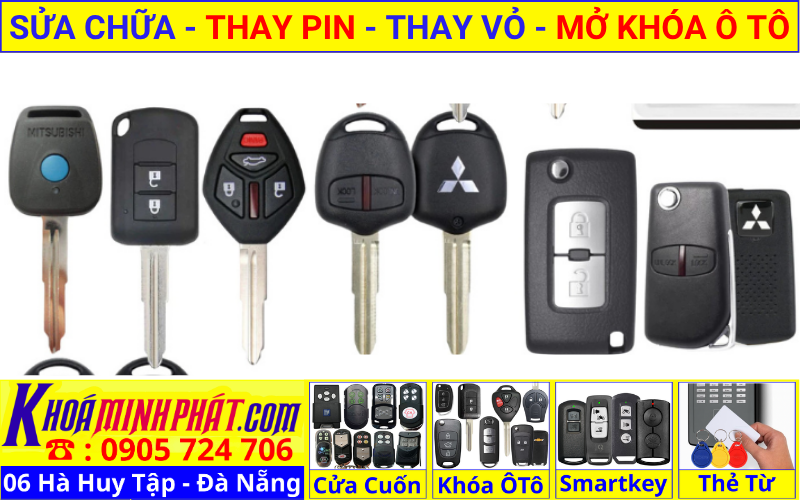 Làm chìa khóa xe ô tô tại Đà Nẵng - thay vỏ thay pin sửa chữa remote smartkey điều khiển xe Mitsubishi Xpander Outlander Attrage Triton Pajero Miragee Zinger Xforce