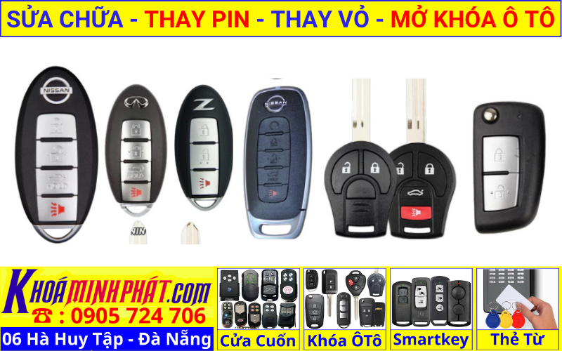 Làm chìa khóa xe ô tô tại Đà Nẵng - thay vỏ thay pin sửa chữa remote smartkey điều khiển xe Nissan Suny Navara Terra Almera X-Trail Kicks