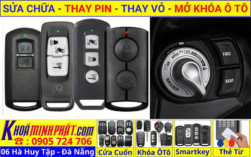 Làm chìa khóa xe ô tô tại Đà Nẵng - thay vỏ thay pin sửa chữa remote smartkey điều khiển xe Yamaha Grande, Janus, Latte, NVX, Exciter