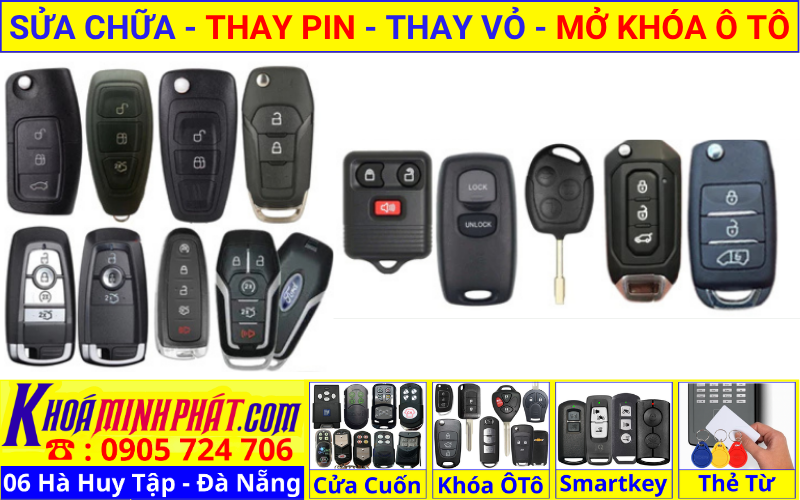 Làm chìa khóa xe ô tô tại Đà Nẵng - thay vỏ thay pin sửa chữa remote smartkey điều khiển xe Ford Ranger, Everest, Transit, Explorer, Territory, Tourneo, EcoSport, Focus, Fiesta, Mondeo, Escape