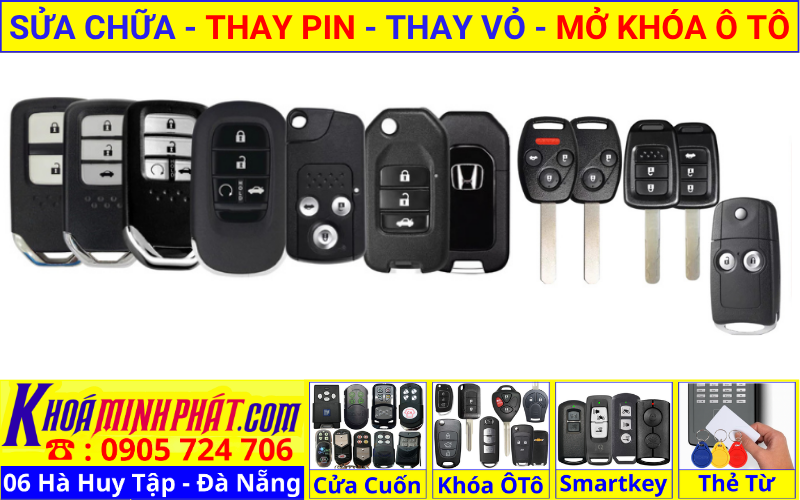 Làm chìa khóa xe ô tô tại Đà Nẵng - thay vỏ thay pin sửa chữa remote smartkey điều khiển xe Honda Civic City CRV HRV BRV Accord Jazz Brio