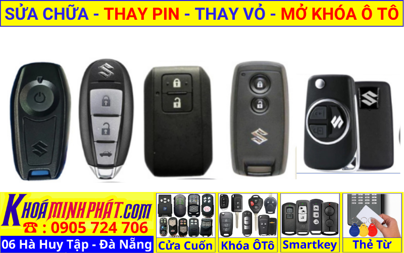 Làm chìa khóa xe ô tô tại Đà Nẵng - thay vỏ thay pin sửa chữa remote smartkey điều khiển xe Suzuki Swift, Celerio, Ciaz, Ertiga, XL7, GSX-R150