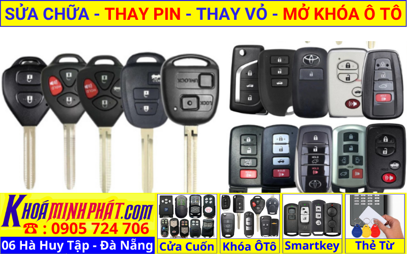 Làm chìa khóa xe ô tô tại Đà Nẵng - thay vỏ thay pin sửa chữa remote smartkey điều khiển xe Toyota Innova, Altis, Corolla Cross, Vios, Yaris, Camry, Hilux, Fortuner, rush, rav4, Raize