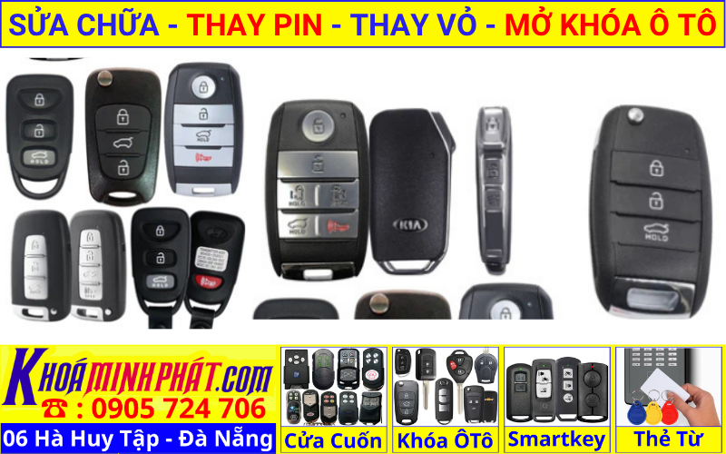 Làm chìa khóa xe ô tô tại Đà Nẵng - thay vỏ thay pin sửa chữa remote smartkey điều khiển xe Kia Morning Soluto K3 K5 Sonet Seltos Sportage Carens Sorento Carnival