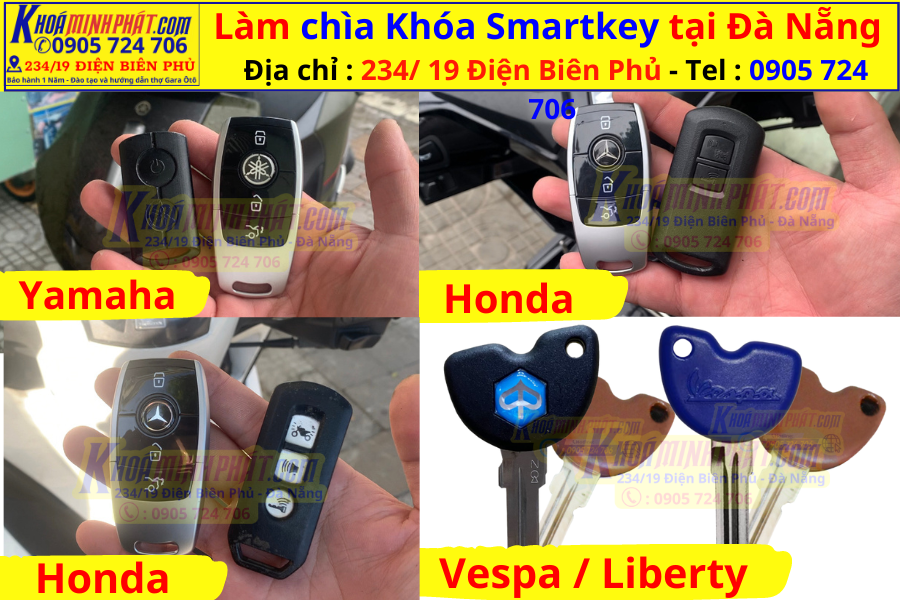Làm chìa khóa Smartkey Đà Đẵng - Vespa Liberty Honda Yamaha