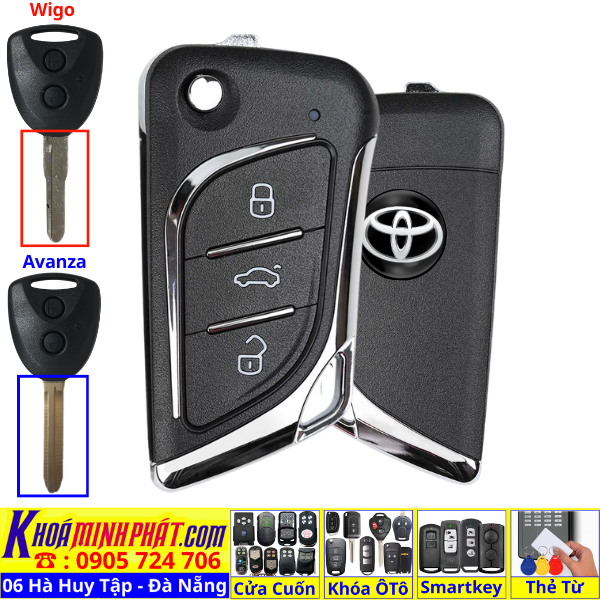 Chìa Khoá Ô Tô Toyota Wigo & Toyota Avanza – Remote Mẫu Gập Gọn Từ Xa V17