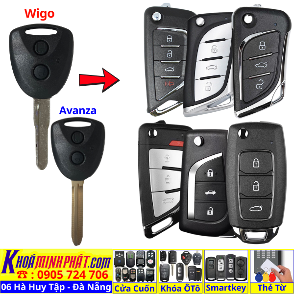 Chìa khóa độ gập xe ô tô Toyota Wigo Avanza remote học lệnh mẫu gấp gọn điều khiển mới