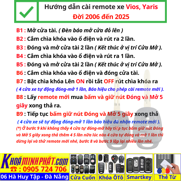 Chìa khóa độ gập xe Toyota Vios Yaris đời 2015 2016 2017 2018 2019 2020 2021 2022 2023 2024 2025 Học lệnh remote mẫu gấp gọn