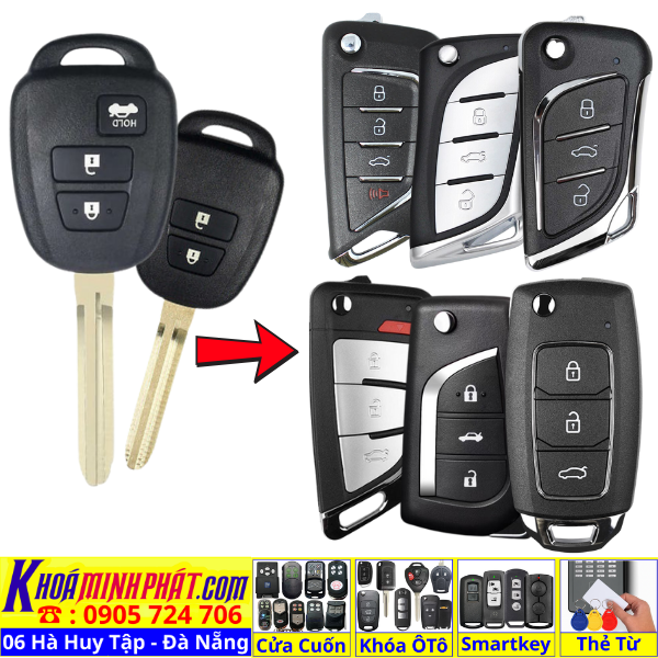 Chìa khóa độ gập xe Toyota Vios Yaris đời 2015 2016 2017 2018 2019 2020 2021 2022 2023 2024 2025 Học lệnh remote mẫu gấp gọn