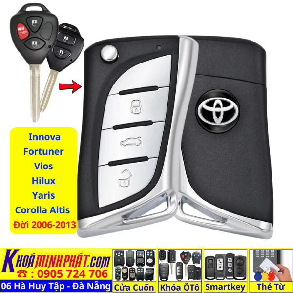 Chìa khóa Remote gập Toyota Innova Fortuner Vios Hilux Yaris Corolla Altis đời 2006–2013 giữ nguyên mạch điều khiển V19