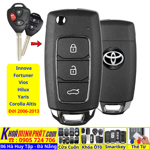 Làm chìa khoá xe ô tô Toyota Innova Fortuner Vios Hilux Yaris Corolla Altis đời 2006–2013 remote mẫu gập gọn học lệnh V28
