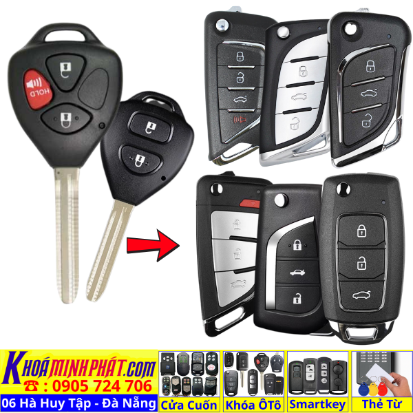 Chìa khóa Remote gập Toyota Innova, Fortuner, Vios, Hilux, Yaris, Corolla Altis có mạch điều khiển Đời 2006 2007 2008 2009 2010 2011 2012 2013 học lệnh mẫu độ gập gấp gọn