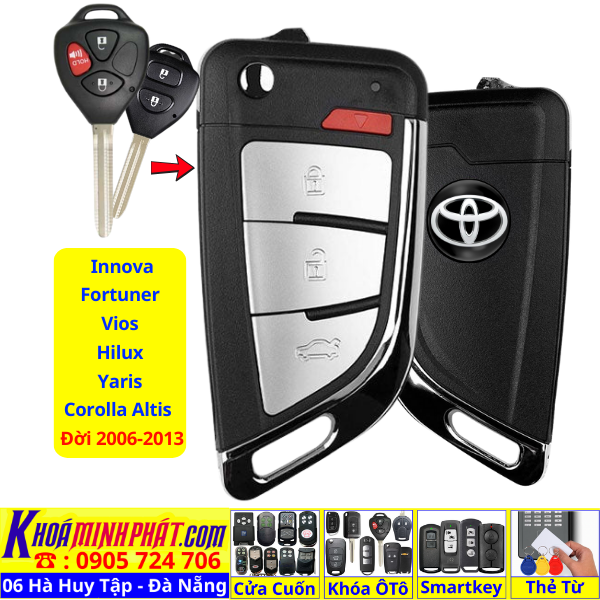 Chìa khoá gập sẵn mạch điều khiển cửa ô tô Toyota Innova Fortuner Vios Hilux Yaris Corolla Altis đời 2006–2013 V16