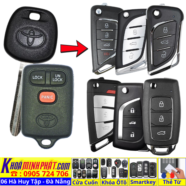 Chìa khóa độ gập xe Toyota Camry corolla altis đời 2000 2001 2002 2003 2004 2005 Full chức năng ( Remote học lệnh xe ô tô )