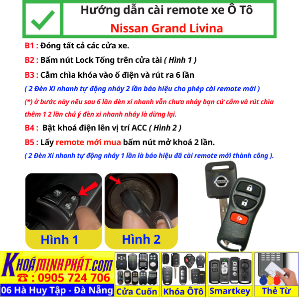 Chìa khoá remote độ gập xe Nissan Grand Livina Full chức năng remote học lệnh gấp gọn điều khiển