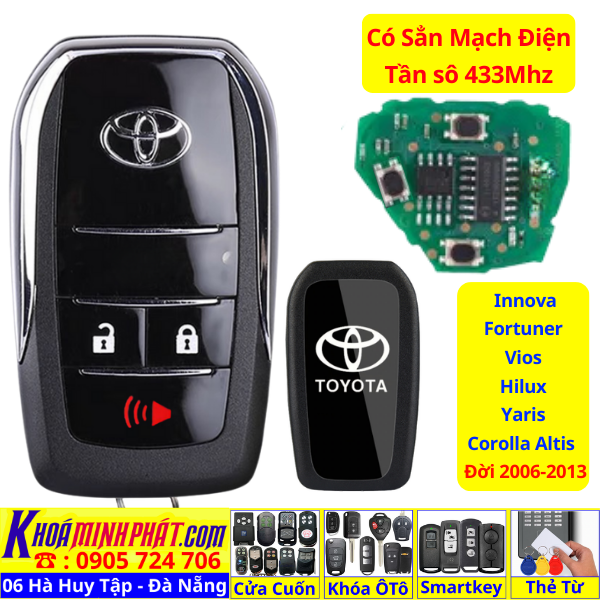 Chìa khóa Remote gập Toyota Innova, Fortuner, Vios, Hilux, Yaris, Corolla Altis có mạch điều khiển Đời 2006 2007 2008 2009 2010 2011 2012 2013 học lệnh