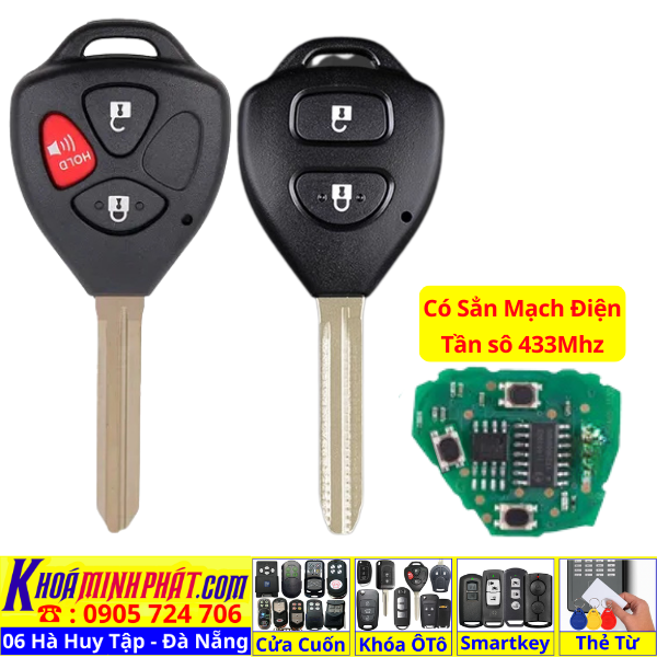 Chìa khóa Remote gập Toyota Innova, Fortuner, Vios, Hilux, Yaris, Corolla Altis có mạch điều khiển Đời 2006 2007 2008 2009 2010 2011 2012 2013 học lệnh