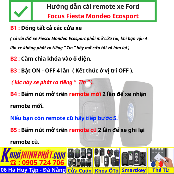 Làm chìa khoá xe Ford Focus Fiesta Mondeo Ecosport remote học lệnh xe ô tô Full chức năng