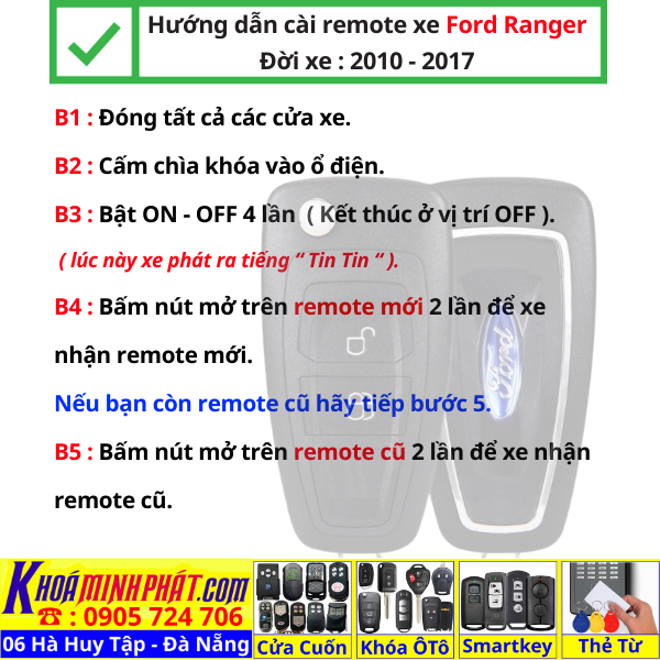 Làm chìa khoá xe Ford Ranger, Tourneo, Ecosport remote học lệnh xe ô tô