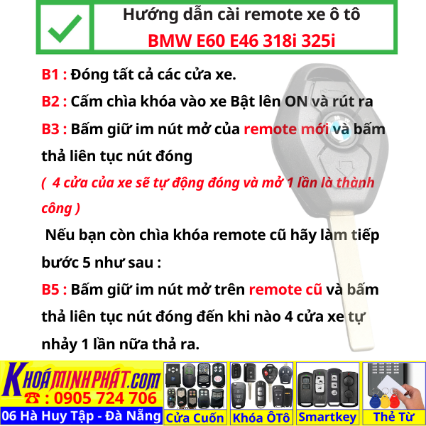 Hướng dẫn học lệnh Chìa khóa remote xe BMW E60 E46 318i 325i tần số 433Mhz