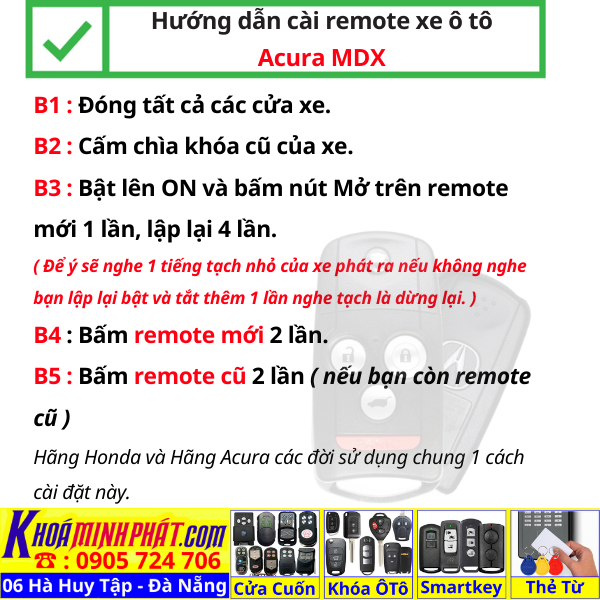 Chìa khóa học lệnh remote xe ô tô Acura MDX mẫu mới ( Có hướng dẫn học lệnh điều khiển và Bảo hành 1 năm )